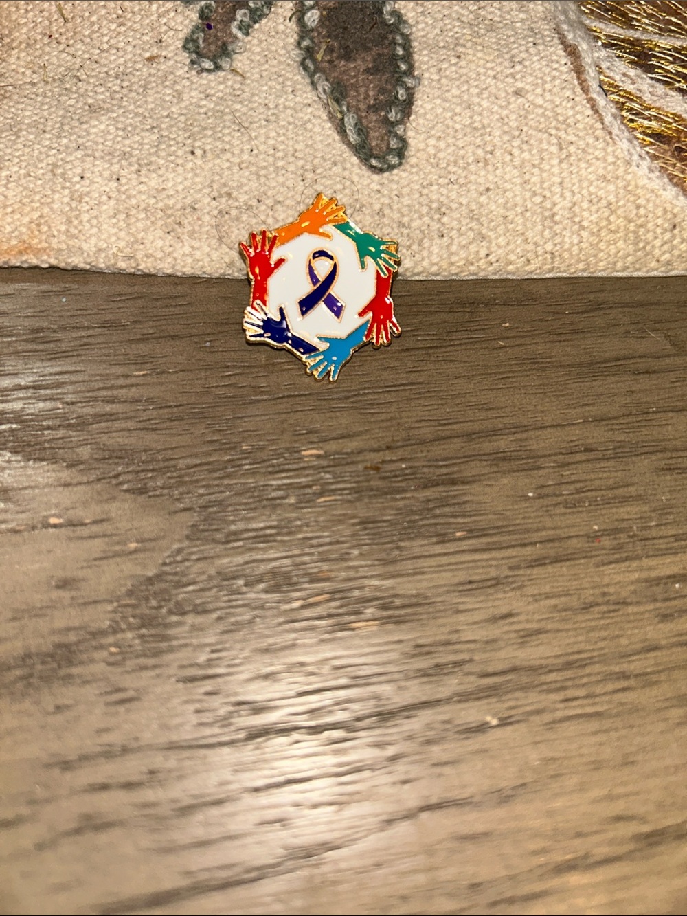 Enamel Awareness Ribbon Pin with Multicolor Hands